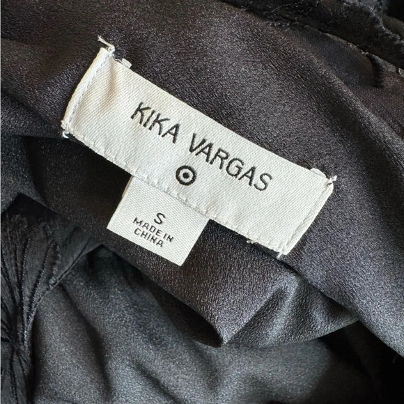 Kika Vargas Whimsy Goth Floral Texture Scallop Back Midi Dress Black Size S - Picture 8 of 12